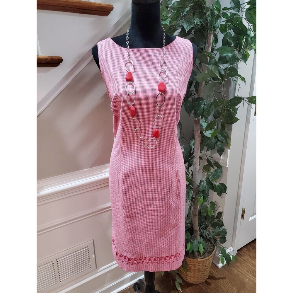 Collection Vintage Pink Gingham Sleeveless Round Neck Knee Length Dress Size 12